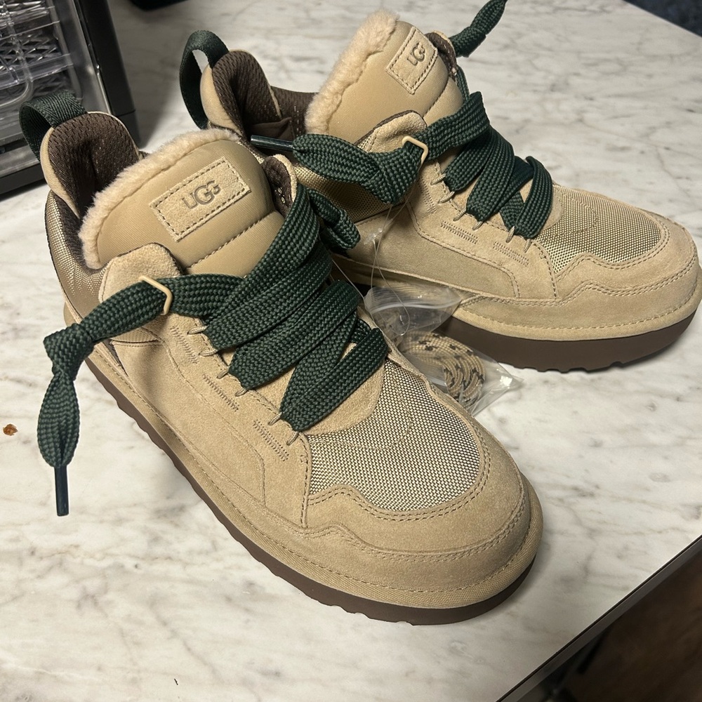 UGG Tan Sneakers with Dark Green Laces